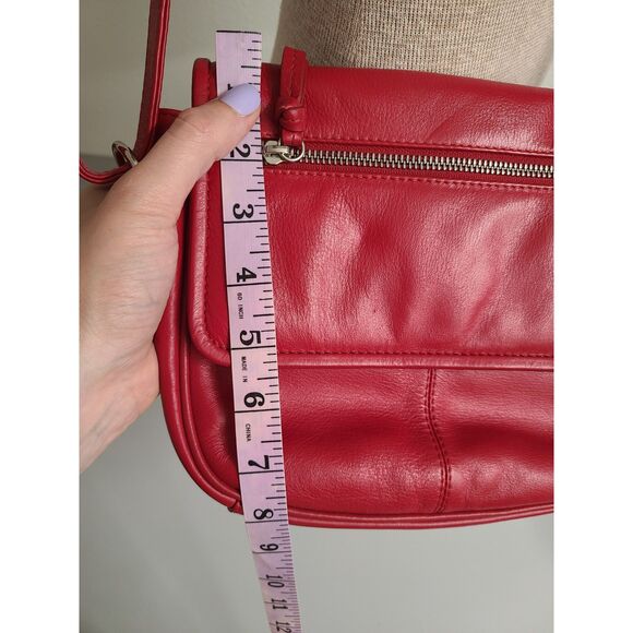 Statement Red Leather Crossbody Purse Bag Tassel Zipper Pouch Adjustable Strap - Picture 7 of 9
